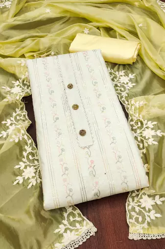 Off-white embroidered chanderi churidar dress-materials