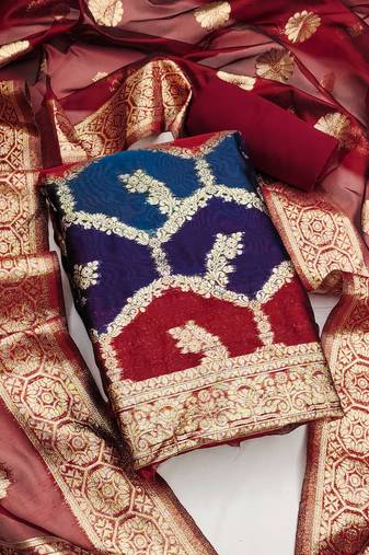 Multicolor woven organza unstitched churidar dress-materials