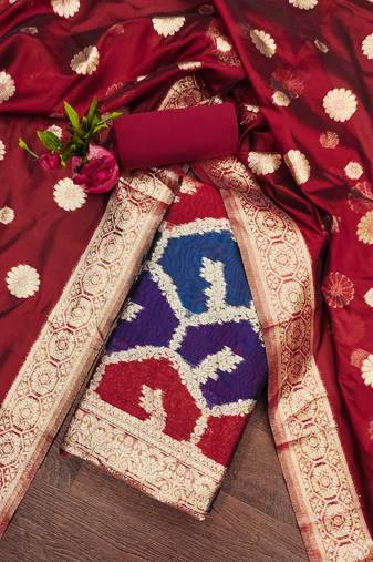 Multicolor woven organza unstitched churidar dress-materials