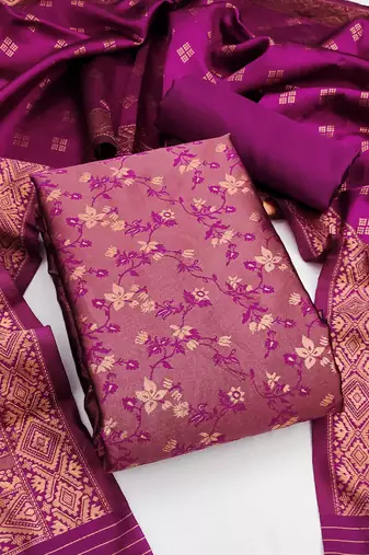 Pink woven silk blend unstitched churidar dress-materials