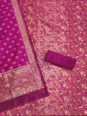 Pink woven silk blend unstitched churidar dress-materials 2