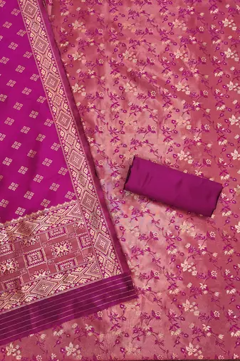 Pink woven silk blend unstitched churidar dress-materials