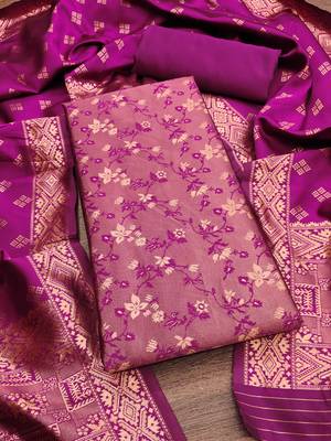 Pink woven silk blend unstitched churidar dress-materials 3