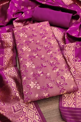 Pink woven silk blend unstitched churidar dress-materials