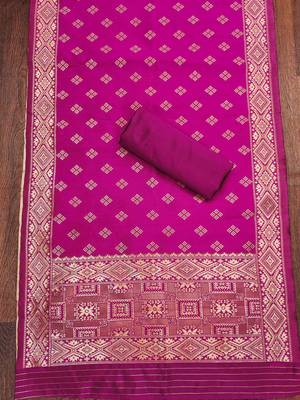 Pink woven silk blend unstitched churidar dress-materials 4