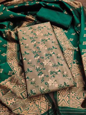 Mehendi woven silk blend unstitched churidar dress-materials 3