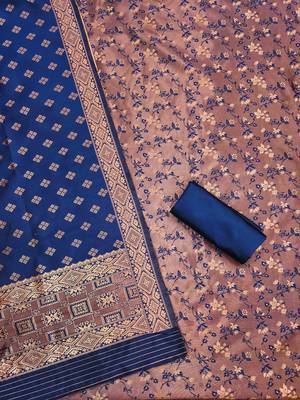 Navy-blue woven silk blend unstitched churidar dress-materials 2