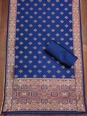 Navy-blue woven silk blend unstitched churidar dress-materials 4