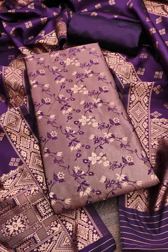 Wine woven silk blend unstitched churidar dress-materials