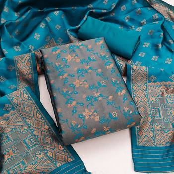 Sky-blue woven silk blend unstitched churidar dress-materials 1