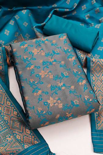 Sky-blue woven silk blend unstitched churidar dress-materials