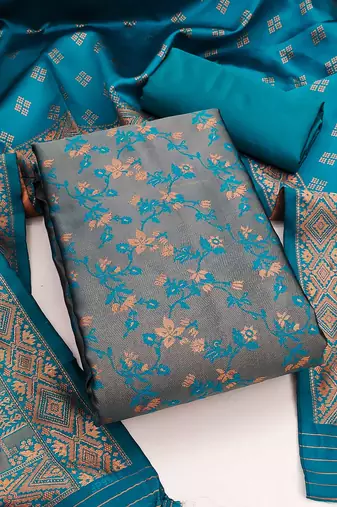 Sky-blue woven silk blend unstitched churidar dress-materials