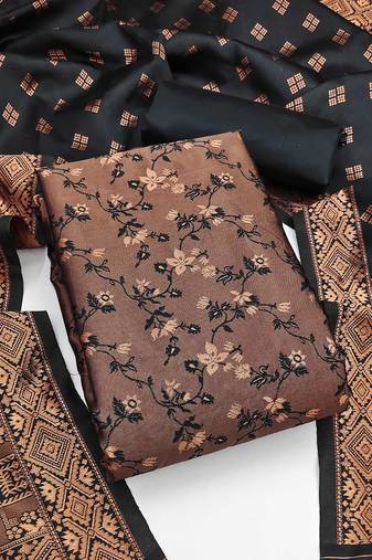 Black woven silk blend unstitched churidar dress-materials