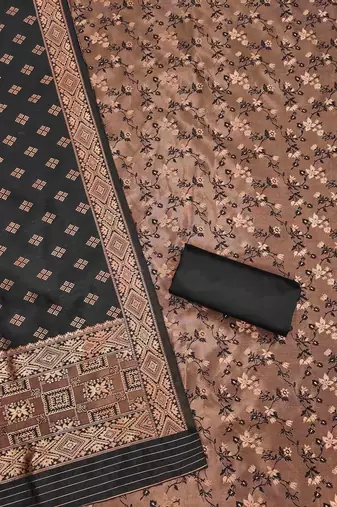 Black woven silk blend unstitched churidar dress-materials