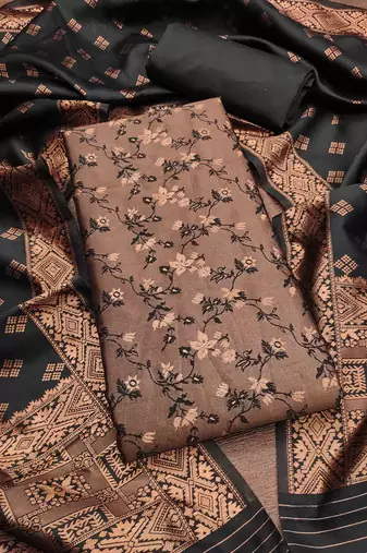 Black woven silk blend unstitched churidar dress-materials