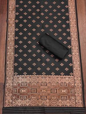 Black woven silk blend unstitched churidar dress-materials 4