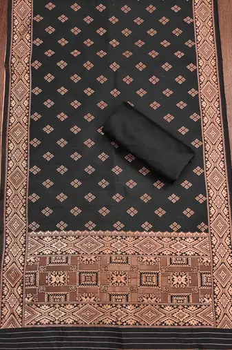 Black woven silk blend unstitched churidar dress-materials