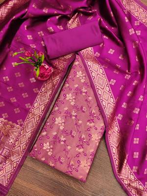 Pink woven silk blend unstitched churidar dress-materials 1