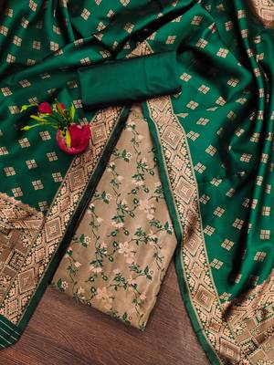 Mehendi woven silk blend unstitched churidar dress-materials 1