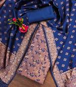 Navy-blue woven silk blend unstitched churidar dress-materials