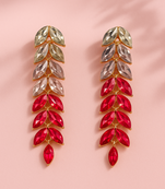 Jewelz gold-plated gradient leaf drop earrings in pink & crystal tones
