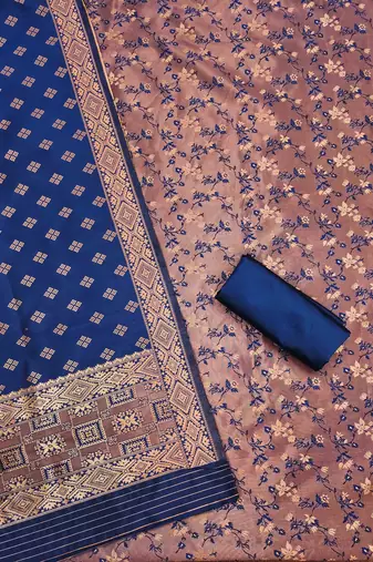 Navy-blue woven silk blend unstitched churidar dress-materials