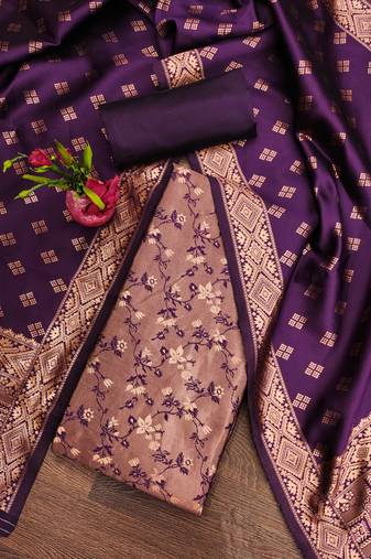 Wine woven silk blend unstitched churidar dress-materials