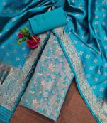 Sky-blue woven silk blend unstitched churidar dress-materials