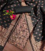Black woven silk blend unstitched churidar dress-materials