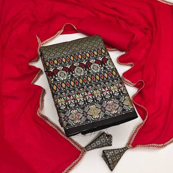 Black woven jacquard unstitched churidar dress-materials 1