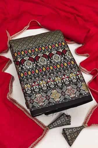 Black woven jacquard unstitched churidar dress-materials