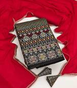 Black woven jacquard unstitched churidar dress-materials