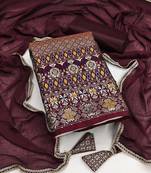 Coffee woven jacquard unstitched churidar dress-materials