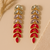 Jewelz gold-plated gradient leaf drop earrings in pink & crystal tones