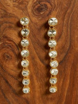 Jewelz gold-plated long drop earrings with linked round crystals 1