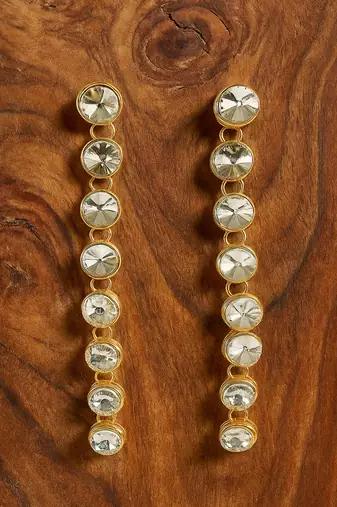 Jewelz gold-plated long drop earrings with linked round crystals