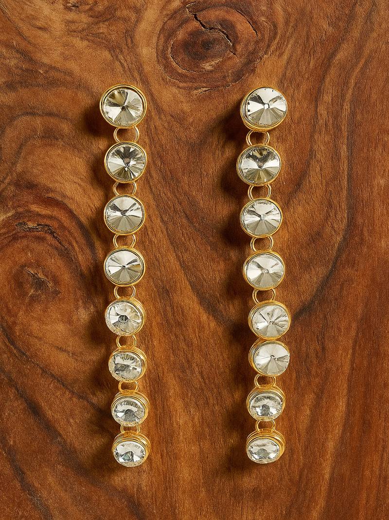 Jewelz gold-plated long drop earrings with linked round crystals