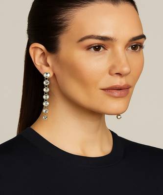 Jewelz gold-plated long drop earrings with linked round crystals 2