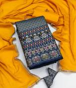 Navy-blue woven jacquard unstitched churidar dress-materials