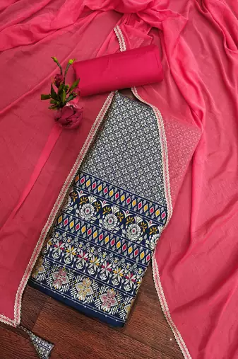 Navy-blue woven jacquard unstitched churidar dress-materials