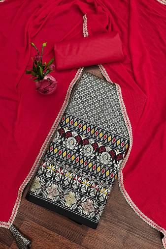 Black woven jacquard unstitched churidar dress-materials