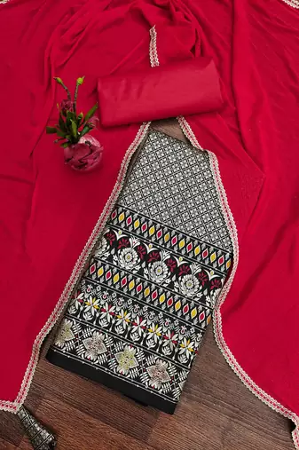 Black woven jacquard unstitched churidar dress-materials