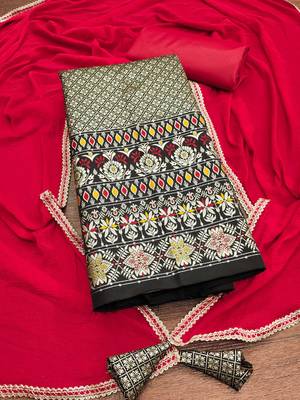 Black woven jacquard unstitched churidar dress-materials 3