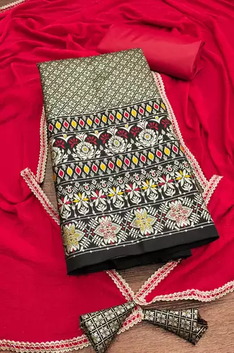Black woven jacquard unstitched churidar dress-materials