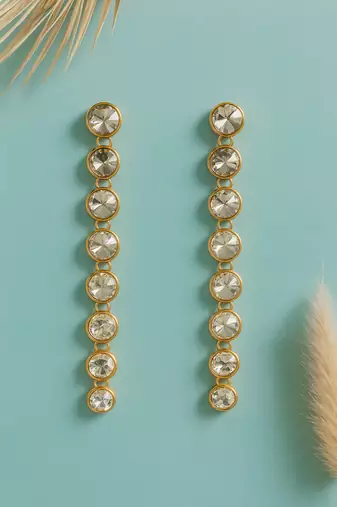 Jewelz gold-plated long drop earrings with linked round crystals