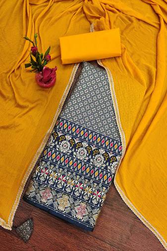 Navy-blue woven jacquard unstitched churidar dress-materials