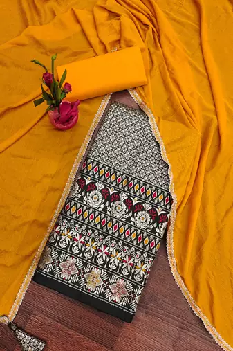 Black woven jacquard unstitched churidar dress-materials