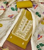 Lime embroidered silk blend semi stitched churidar dress-materials
