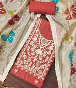 Peach embroidered silk blend semi stitched churidar dress-materials