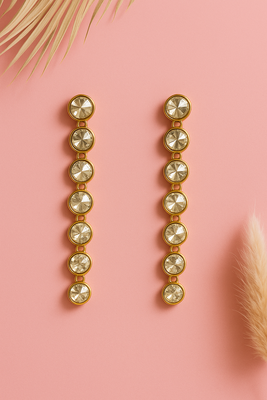 Jewelz gold-plated long drop earrings with linked round crystals 4